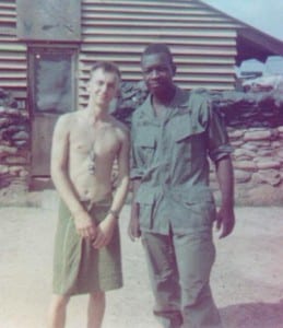 William Jones and Ernie Squire, Jr. in front of 1st Platoon barracks -- 1969